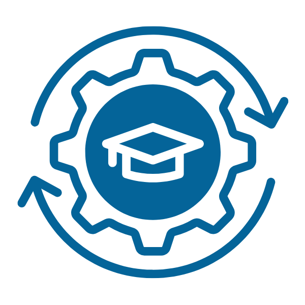 Find Online Programs blue icon image of a circle with a graduate hat icon