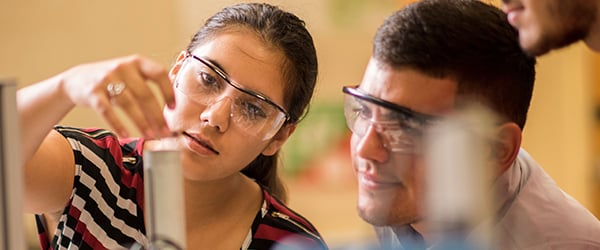 students studying in a science lab