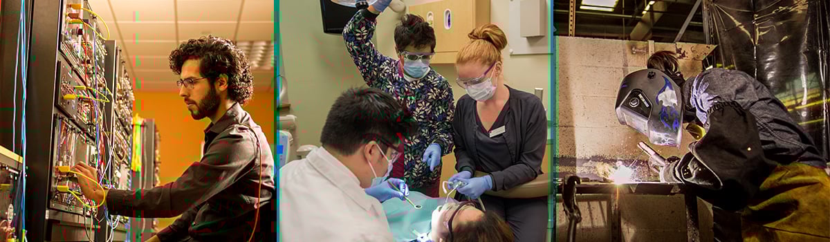 Collage of students: IT Network Student, dental students, welding student