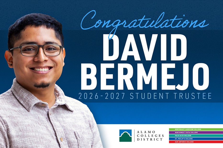 Photo: David Bermejo Headshot | Text: Congratulations, David Bermejo 2026 - 2027 Student Trustee