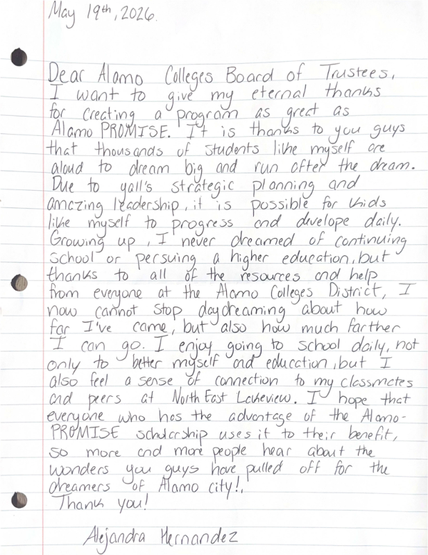 Letter from Alejandra Hernandez Transcribed next on page.
