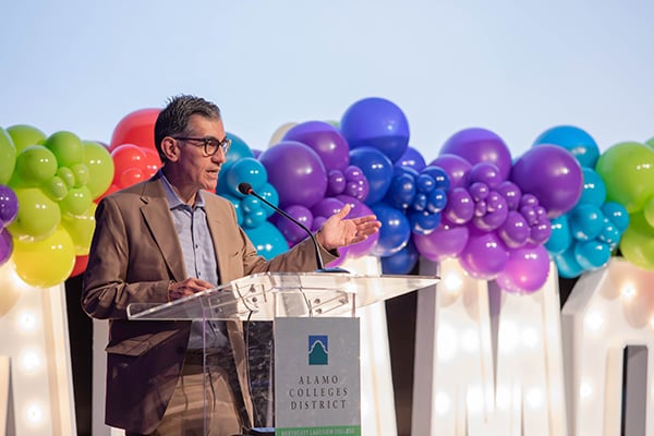 Chancellor Dr. Mike Flores addressing the attendees of the Inaugural State Convening to Support Parenting Students