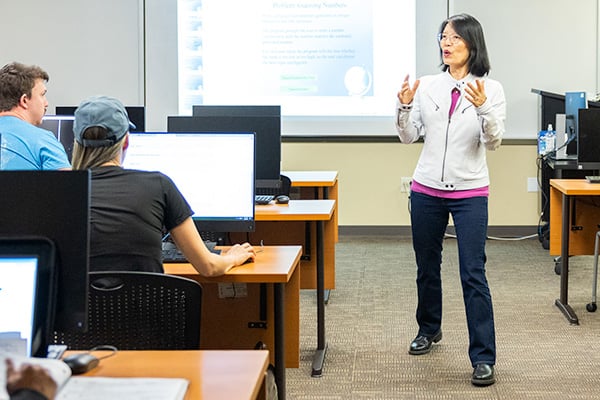 Female college professor in the classroom