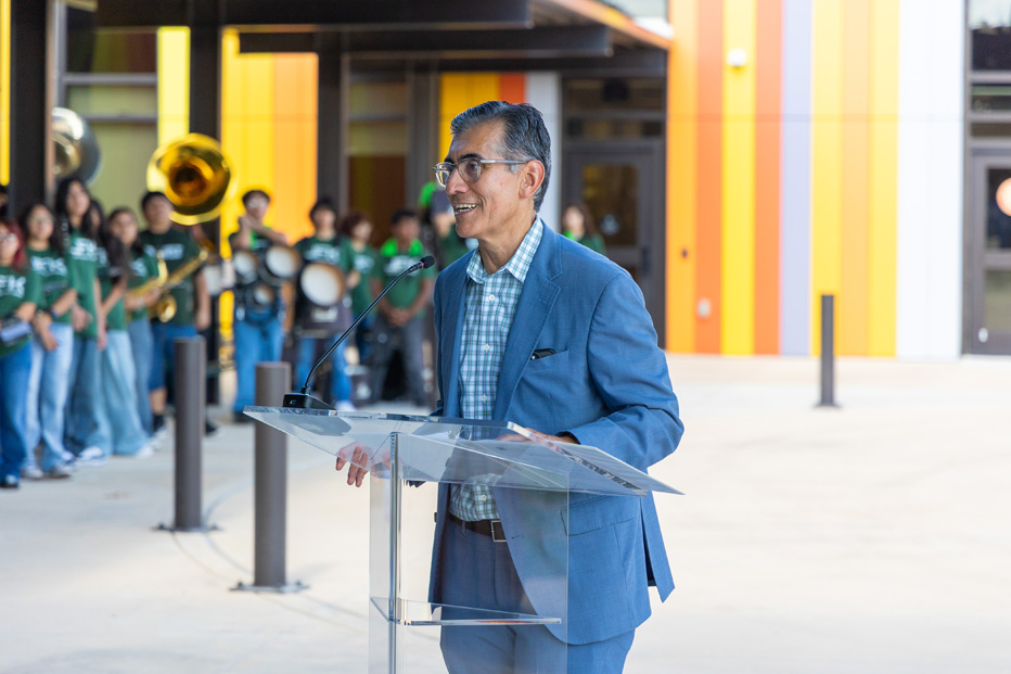Dr. Flores Speaking at Public Artwork Unveiling