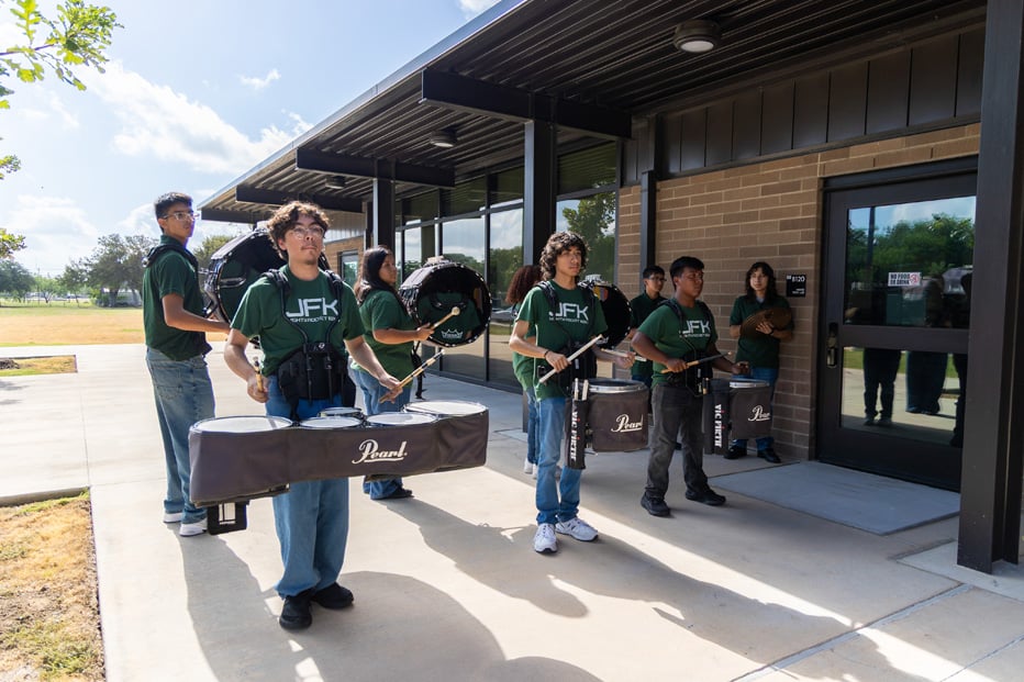 high school band playing at artwork unveiling