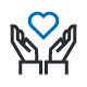 Two hands stretched upward with a heart icon