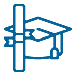 graduation cap with diploma blue icon
