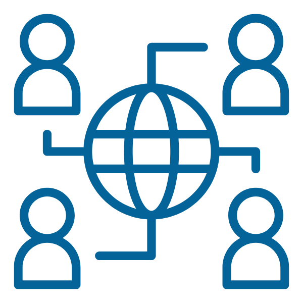 AOC blue icon image, a world with 4 people icons