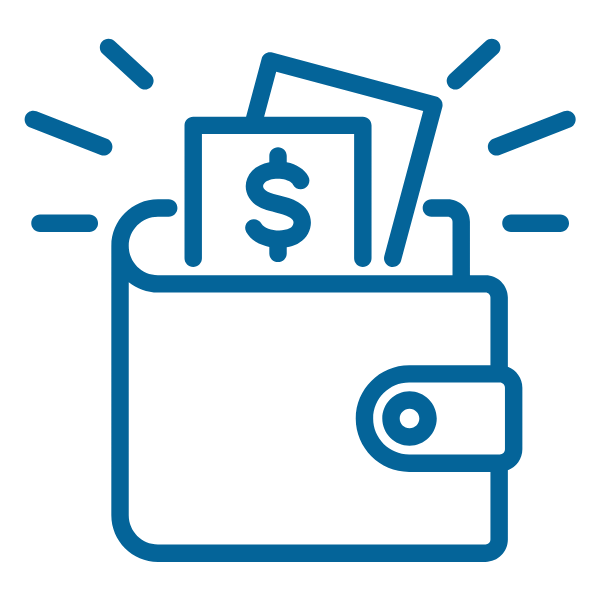 E-Rate blue icon graphic money in a wallet