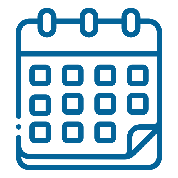 Registration Calendar blue icon graphic, a square shape forming a calendar