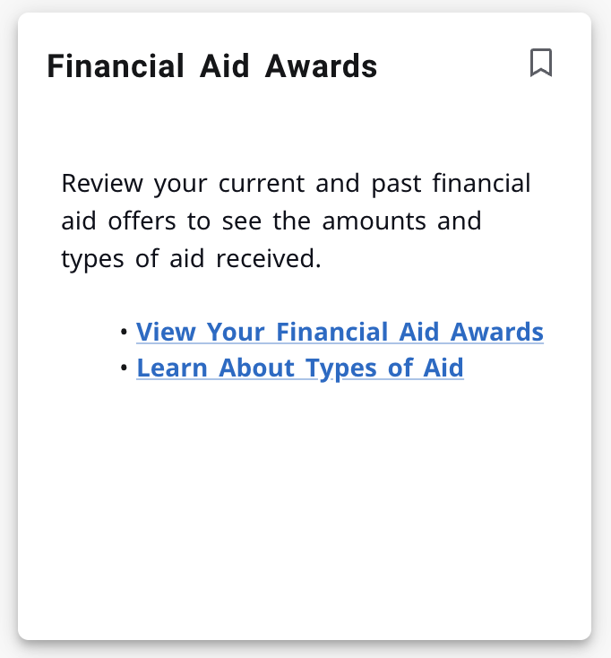 Financial Aid Award section in ACES