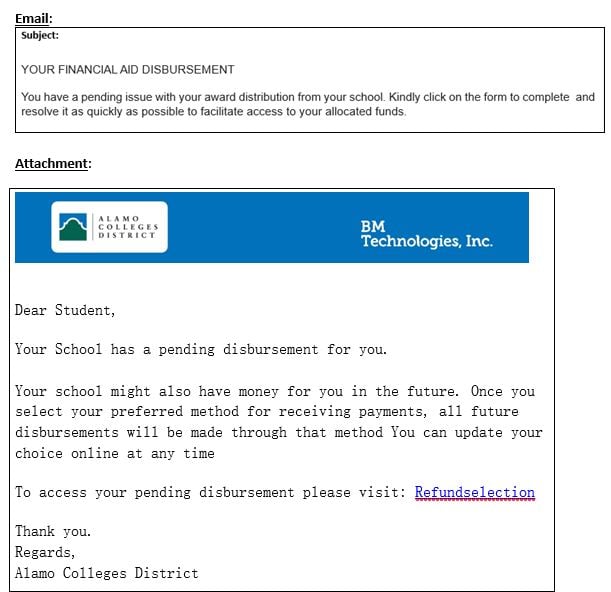 Scam Email - Financial Aid Disbursement.JPG