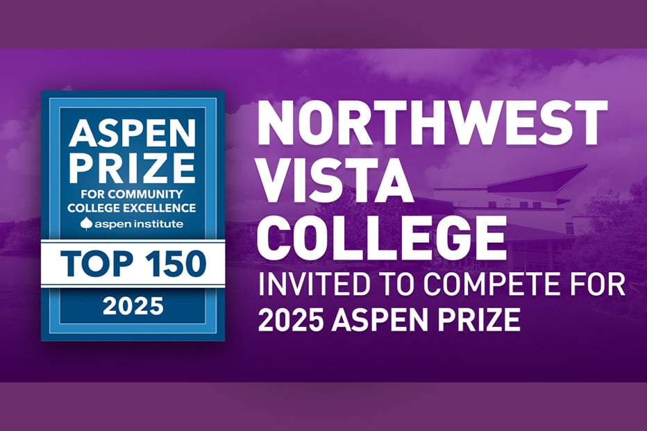 Aspen Top 150 logo; Text: Northwest Vista College invited to complete for 2025 Aspen Prize